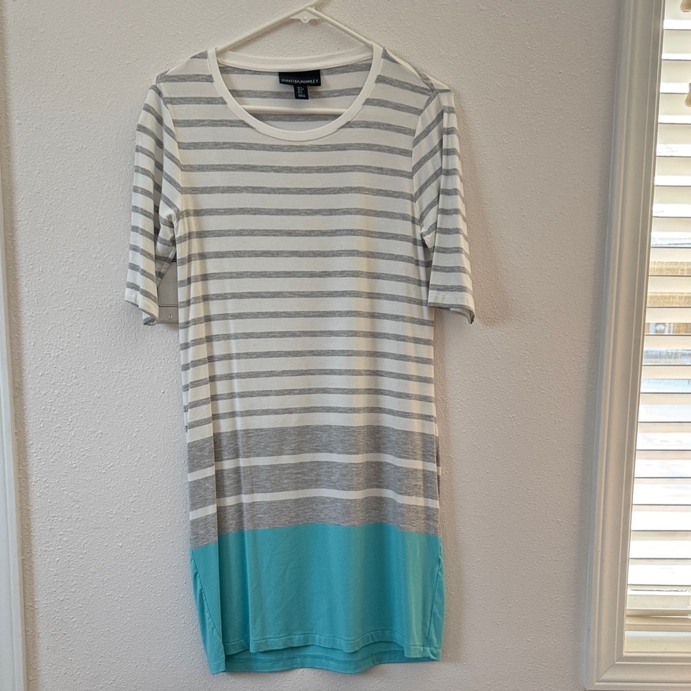 Cynthia Rowley Gray and Teal Striped Dress